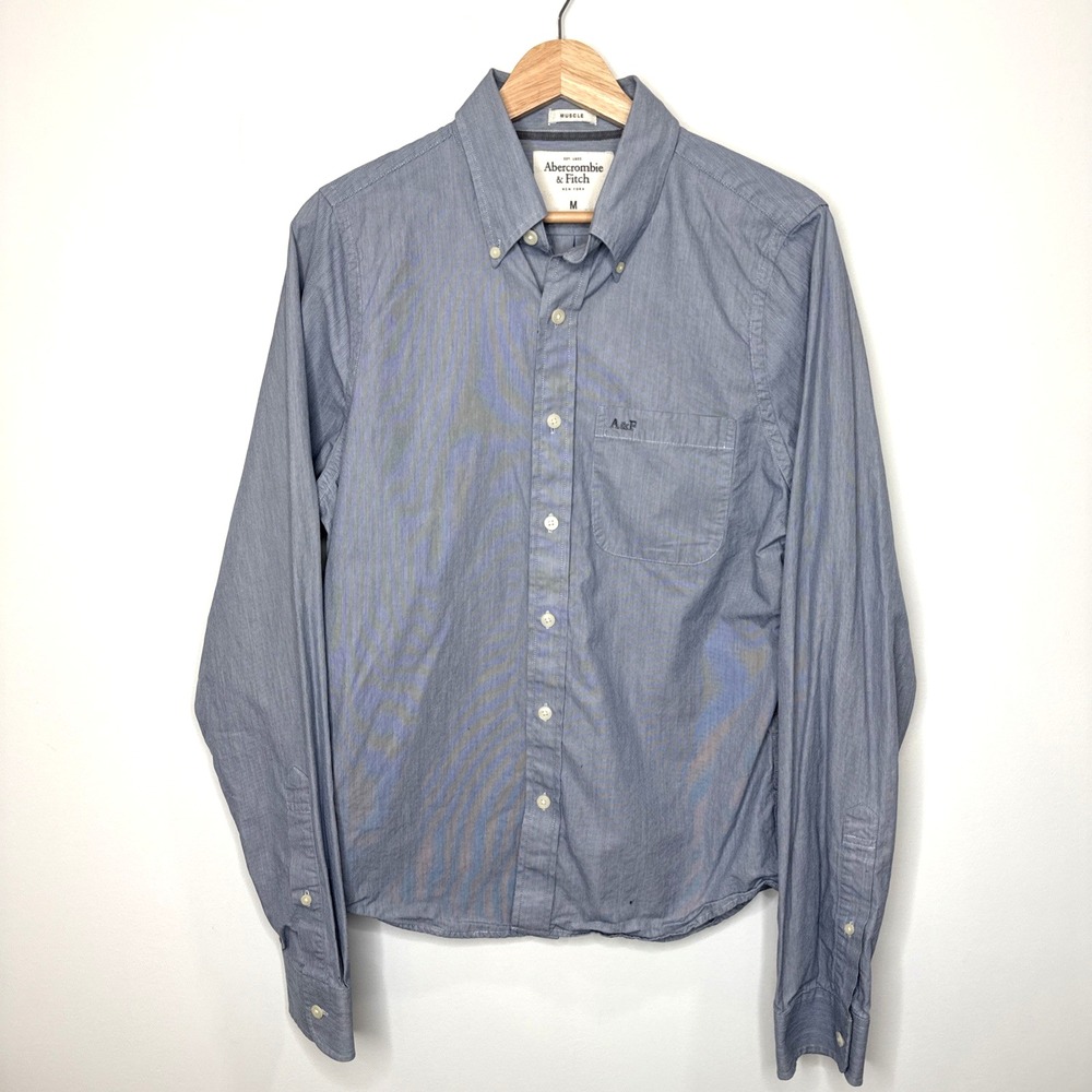 Y2K Abercrombie & Fitch Muscle Button Down Shirt Men's Medium Blue Preppy Office